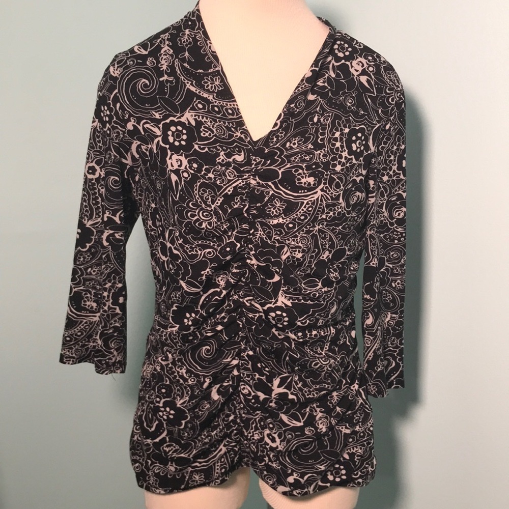Style & CO black white paisley career blouse XL quarter sleeve